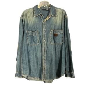 Bugle Boy Vintage Denim Shirt Mens Large Jacket Blue Snap Button Classic Casual